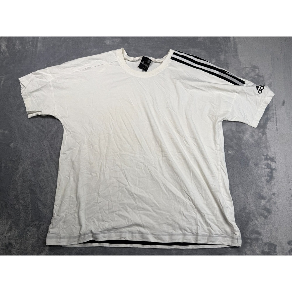 Adidas Mens XL White Short Sleeve 3-Stripes Shoulder Detail T Shirt FL3986